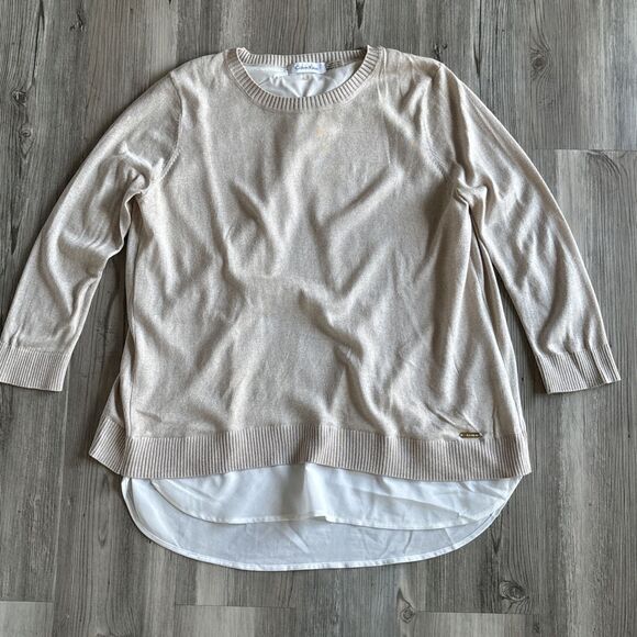 Calvin Klein Beige And White Layered Cotton Sweater - Size Small - Picture 3 of 9